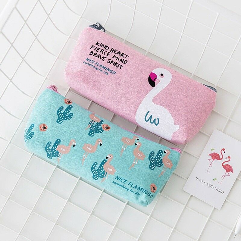 

Perlengkapan Sekolah Yo Yo Cute Flamingo Canvas Pencil Pen Receipt Case Bag Fun Kids Party School