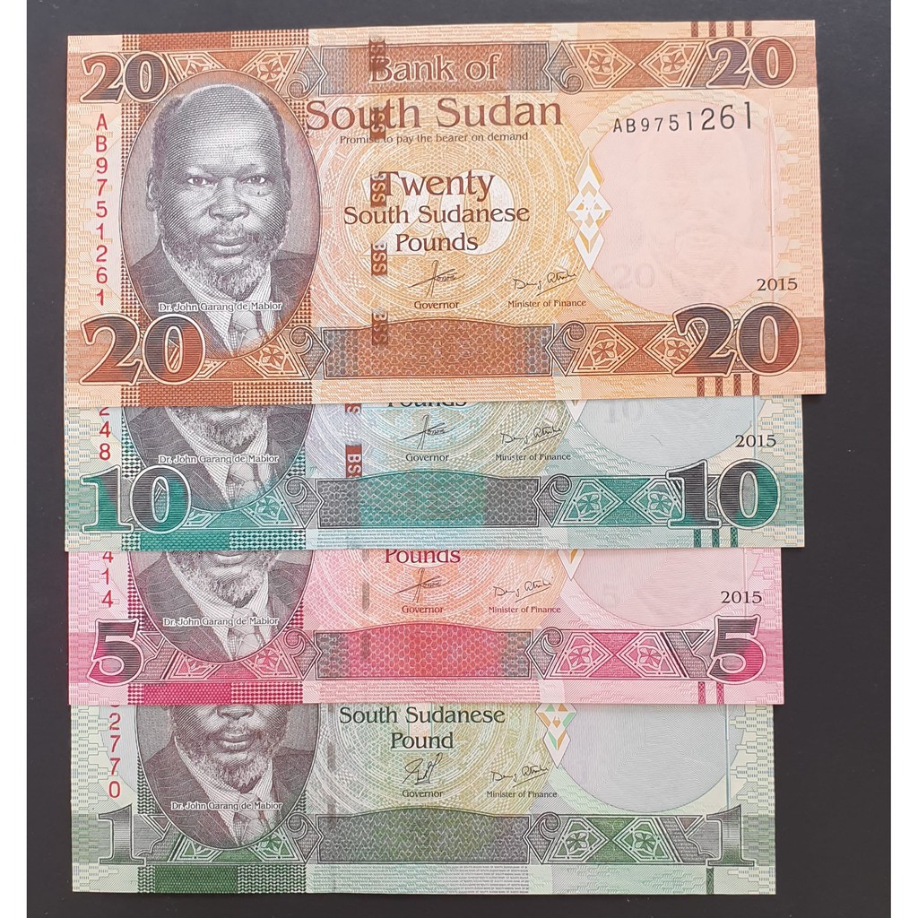 Set Uang Kertas South Sudan 1 5 10 20 Pound 2015 UNC Baru Gress