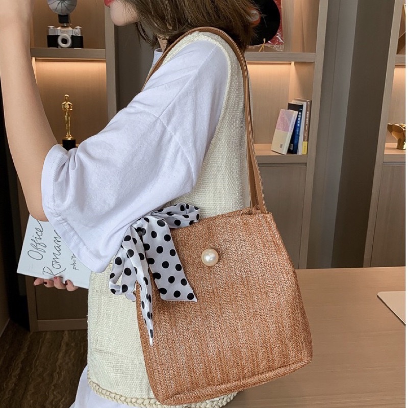 LADIESBAG - FREE SYAL TOTE BAG IMPORT FASHION WANITA CEWEK ANYAM SHOULDER TAS LB- 329