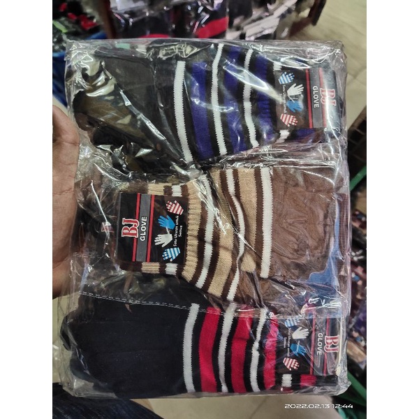 sarung tangan rajut motif salur campur warna lusinan isi 12 pcs