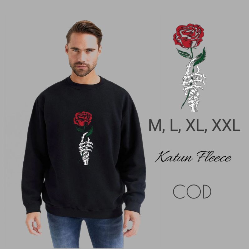 COD Sweater crewneck bunga mawar sweater crewneck tengkorak sweater kekinian sweater terbaru sweater