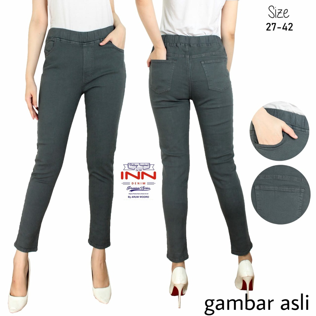 Celana Jeans Pinggang Karet Tebal Muat BB 120kg Ready Ukuran 27-45 Jegging Softjeans Polos Realpick