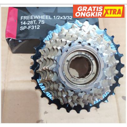 Sproket 7 Speed ulir drat /  Priwil Pacific SP F312 / Freewheel 7 Speed / Sproket 7 Kecepatan