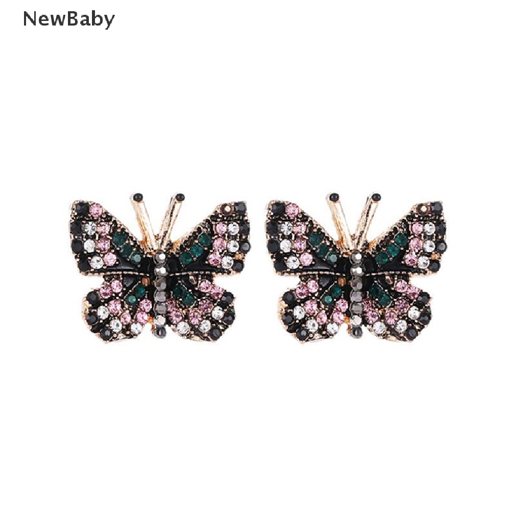 Anting Stud Desain Kupu-Kupu Aksen Kristal Berlian Imitasi Warna-Warni Untuk Wanita