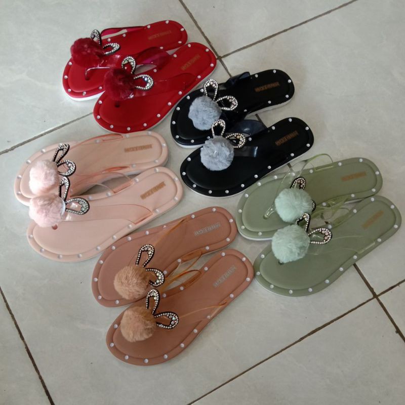 sandal kelinci anak ada bola bulunya morego HX-9088