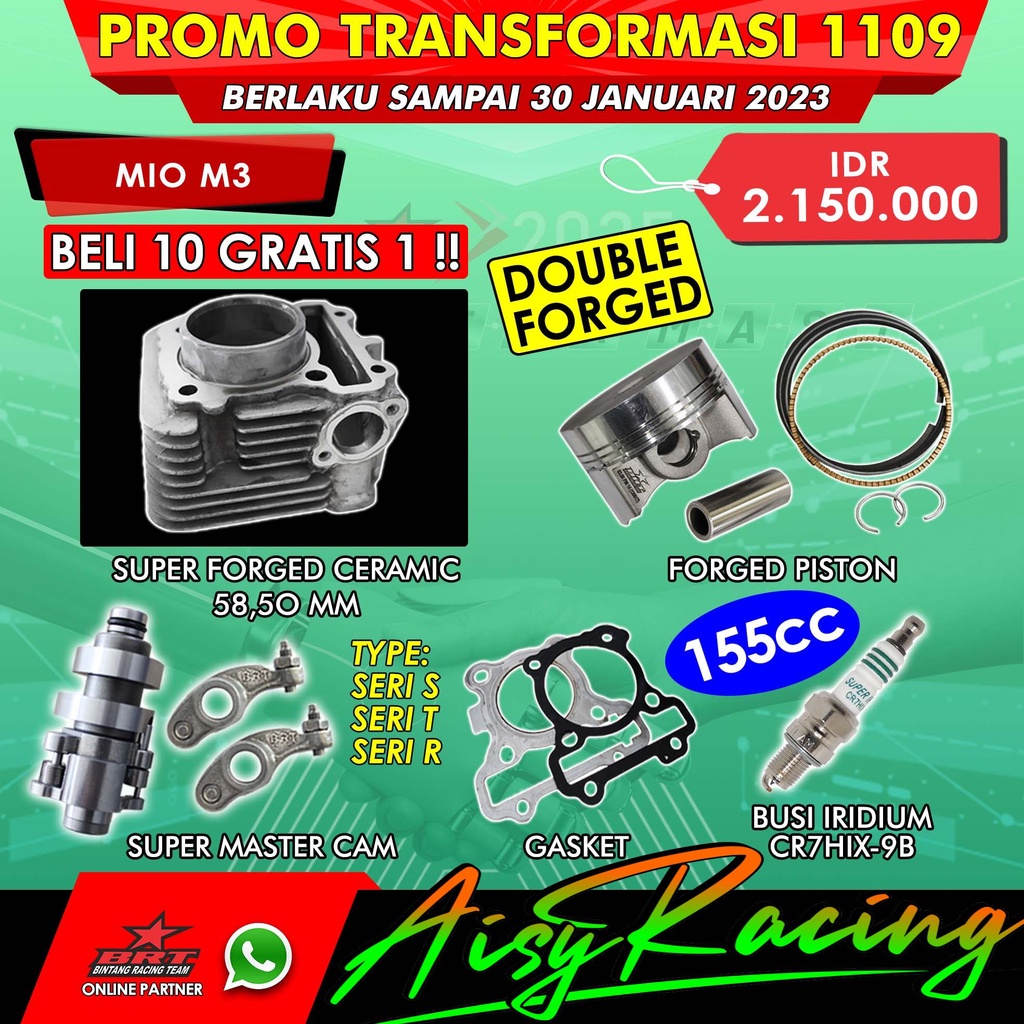 PAKET BORE UP BRT 155CC BLOK PISTON CERAMIC 58 50mm MIO M3 MIO Z MIO 125 SOUL GT 125