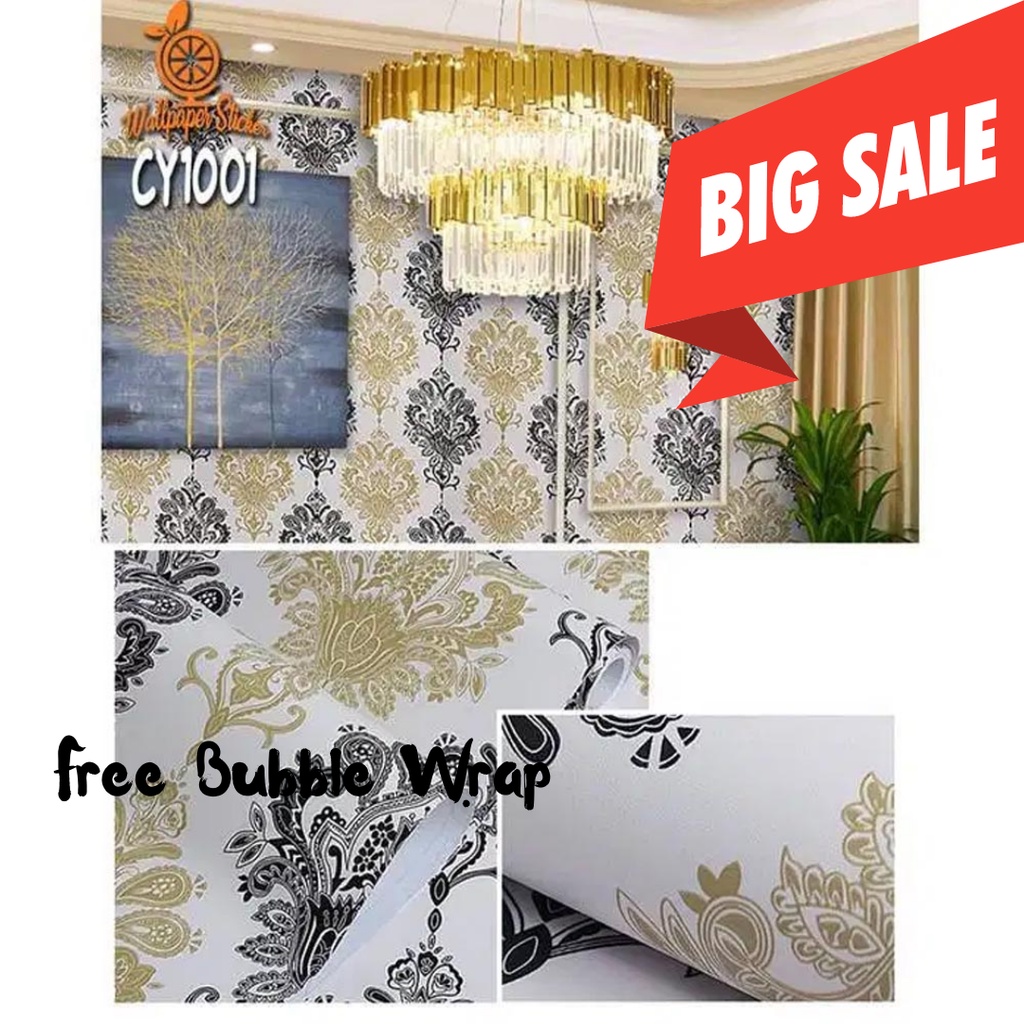 (PROMO COD) Wallpaper Stiker Dinding PVC Anti Air / Wallpaper kamar Tidur Promo Murah Batik Lemon Bahan PVC Premium Anti Air