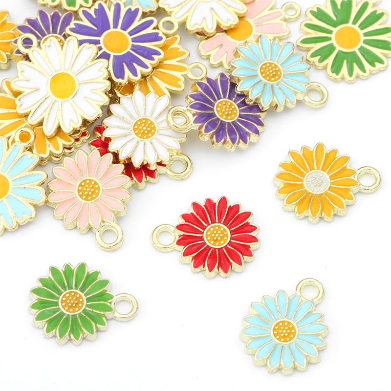 5pcs Liontin Bunga Daisy Enamel Ukuran 13 / 16mm Untuk Membuat Perhiasan Kalung Gelang