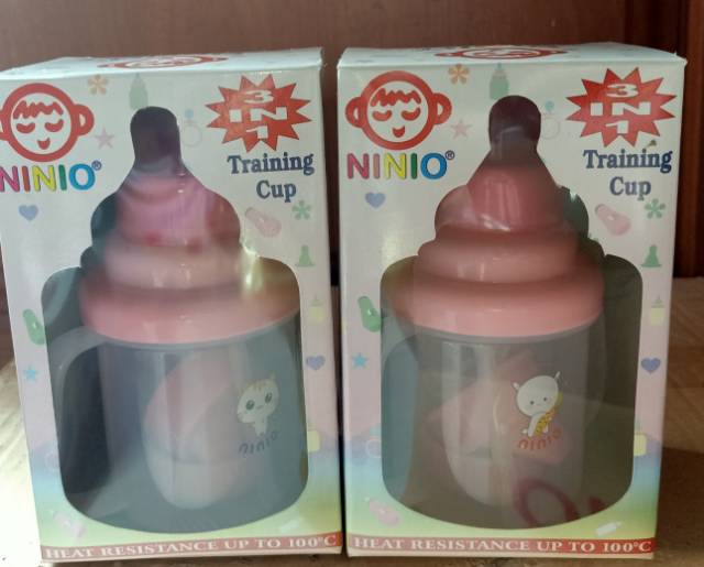 Baby training 3 in 1 cup ninio botol spout dot sedotan bayi pink dan biru