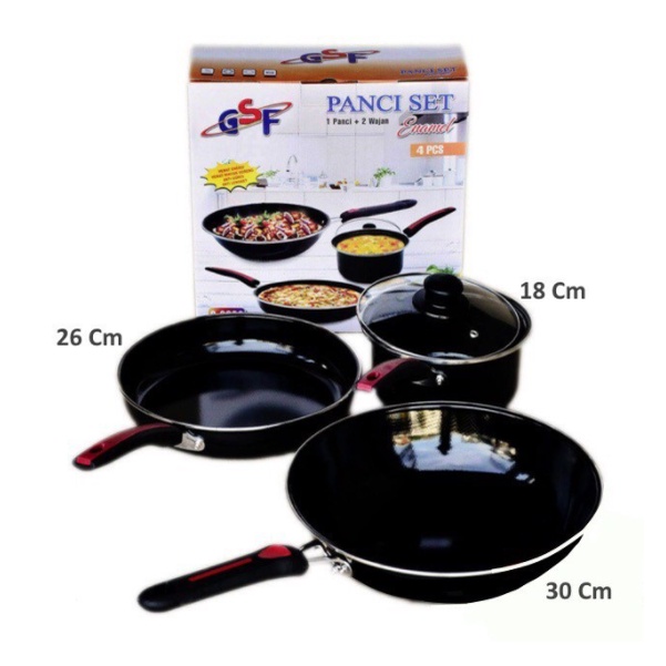 Panci Set Enamel 4 PCS G-2630P - Wajan - Set Wajan Panci Anti Lengket - Enamel