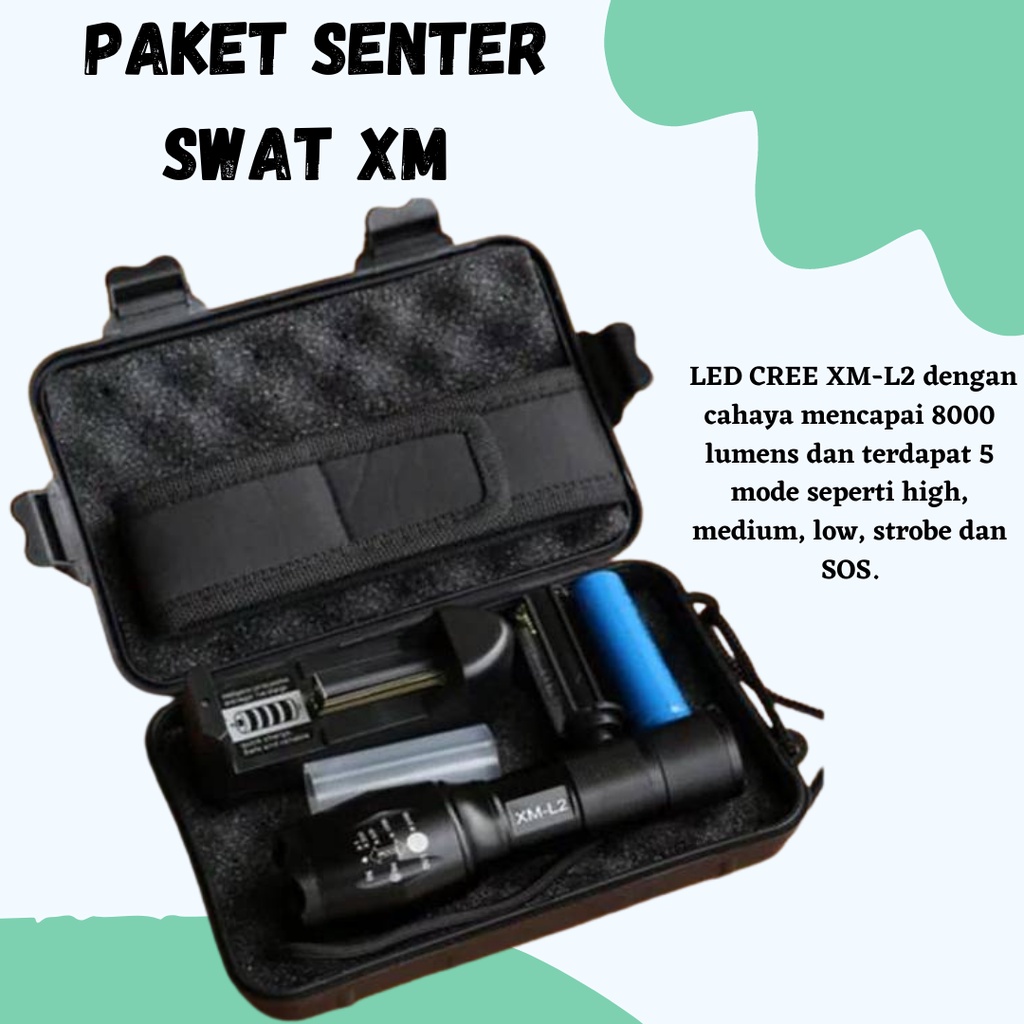 NEW BRAND!! PAKET SENTER SWAT XM - L2 8000 LUMENS BERKUALITAS T6