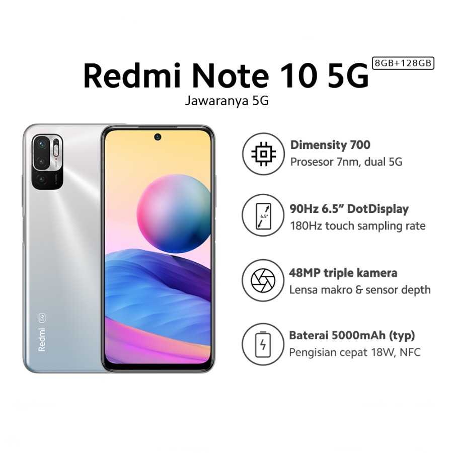Xiaomi Redmi Note 10 5G 8/128GB NFC Smartphone HP Andorid - silver