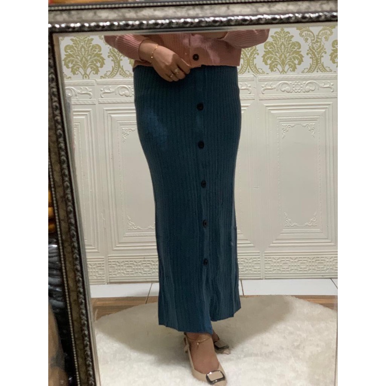 Rok Kancing Rajut Wanita/Rok plisket kancing/rok korea style