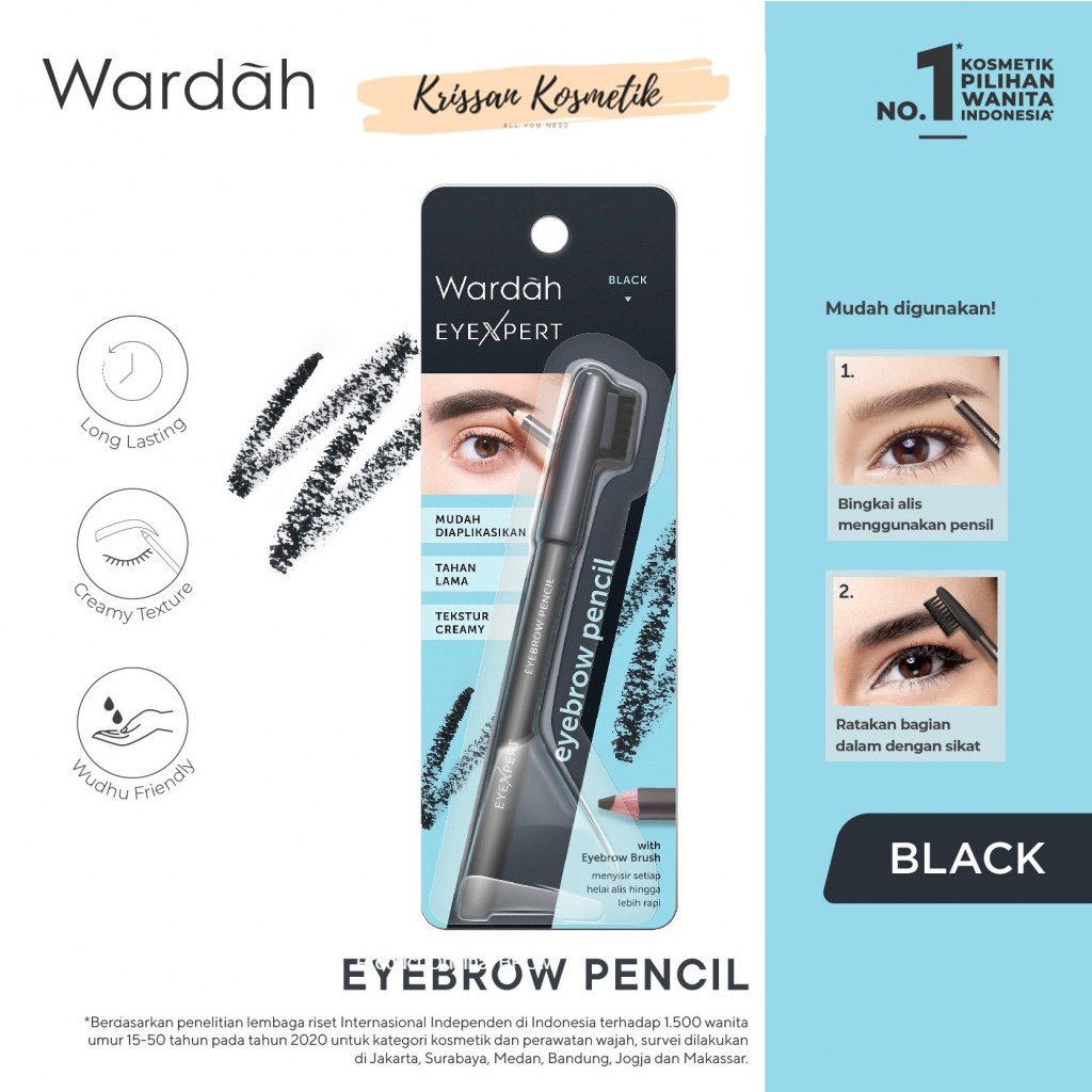 ORIGINAL Wardah Eye Brow Pencil With Brush Pensil Alis Coklat / Hitam Sikat Eyebrow - pensil alis wa
