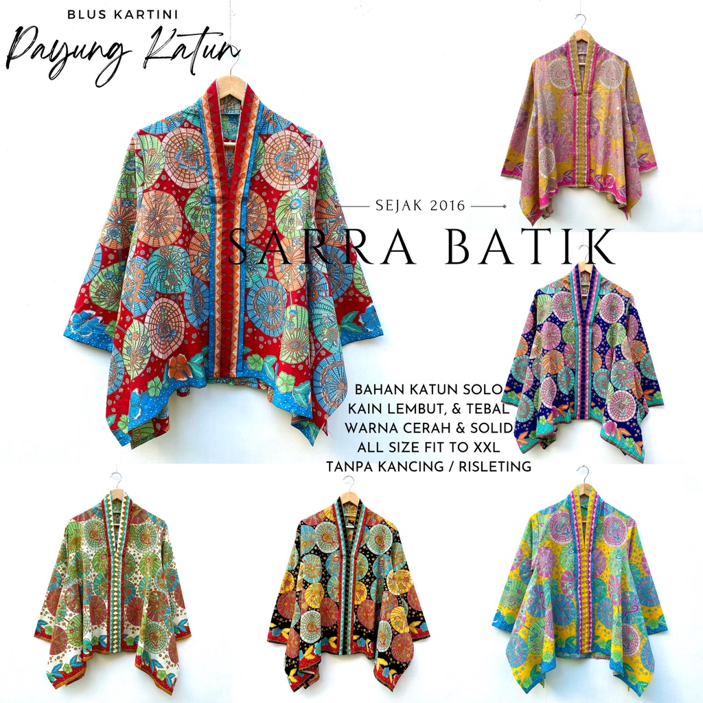 [PREMIUM] Blus Kartini Payung Katun Warna Batik Soft Atasan Kerja Seragam Muslim Kantor Pesta Encim Kasual Solo