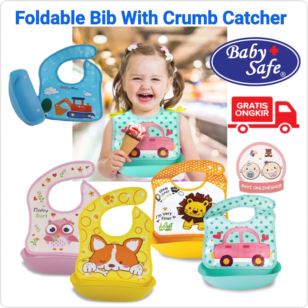 BABY SAFE Bib Celemek Makan Slabber Foldable With Crumb Catcher BIB002