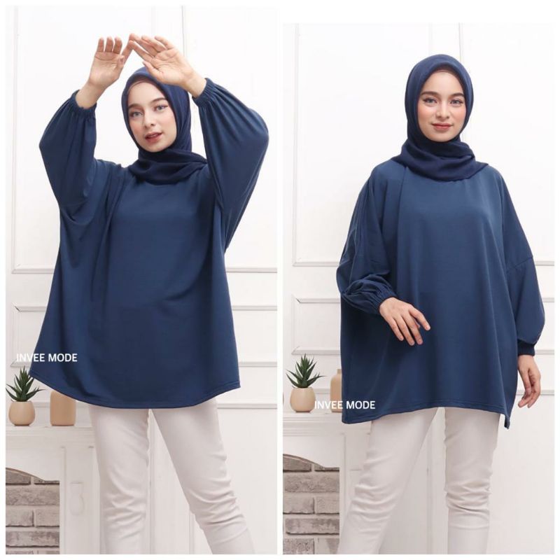 ATASAN BLOUSE WANITA BATWING JUMBO BIGSIZE OVERSIZE BABYTERRY SPANDEX - 1781-Navy