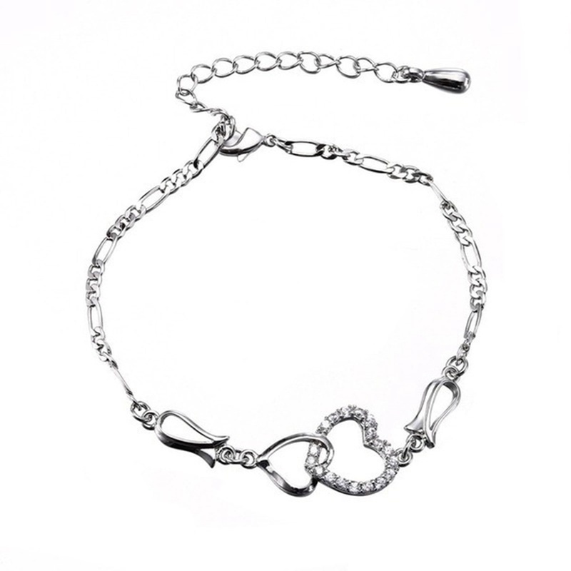 Gelang Kaki Wanita Desain Hati Ganda Hias Kristal Untuk Pernikahanpantaihadiah