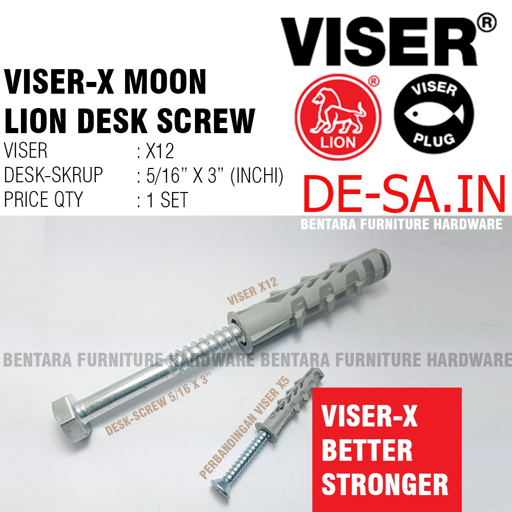 VISER X-12 + MOONLION DESK SKRUP 5/16&quot; X 3&quot; (INCHI) - LAG SCREW DESK SCREW SEKRUP / X12