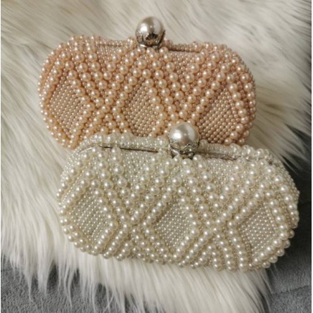TAS PESTA WANITA MEWAH ELEGAN CLUTCH PEARL CROWN / TAS PESTA MUTIARA
