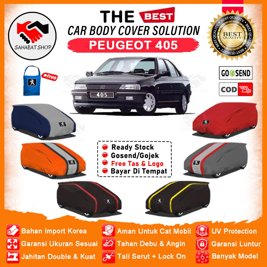 Sahabat Body Cover Mobil Peugeot 405 / Sarung Penutup Peugeot 405 Outdoor / Mantel Tutup Selimut Jas Pelindung Kerudung Pembungkus Mobil Sedan Peugeot 405 Waterproof Anti Air Model Orange