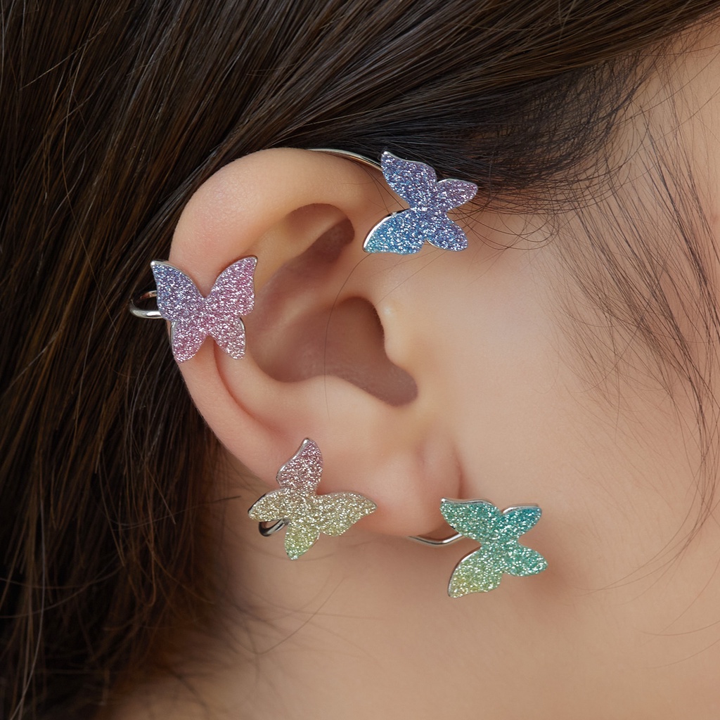 Anting Klip Tulang Telinga Desain Kupu-Kupu luminous Bahan 925 silver Tanpa Tindik Untuk Wanita