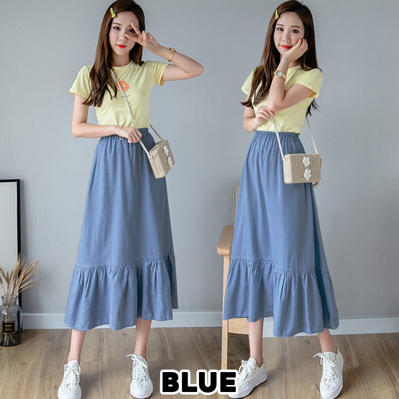 KARAKOREA - 6202 Jane Denim skirt/Rok jeans wanita/Rok Jeans Korea/Rok wanita