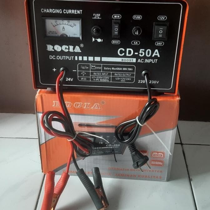 Cas Aki Charger Aki 50A Ampere Amper Accu 12v &amp; 24v Baterai Mobil Motor