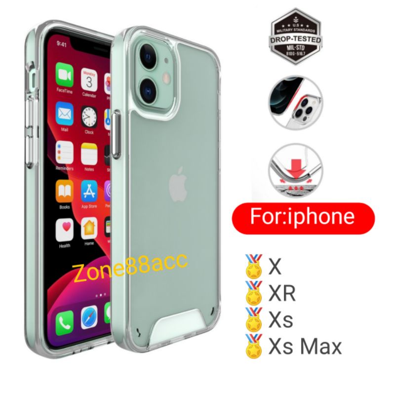 hardcase casing cover clear case iphone x xr xs xsmax max bening transparan space elegan full lensa kamera