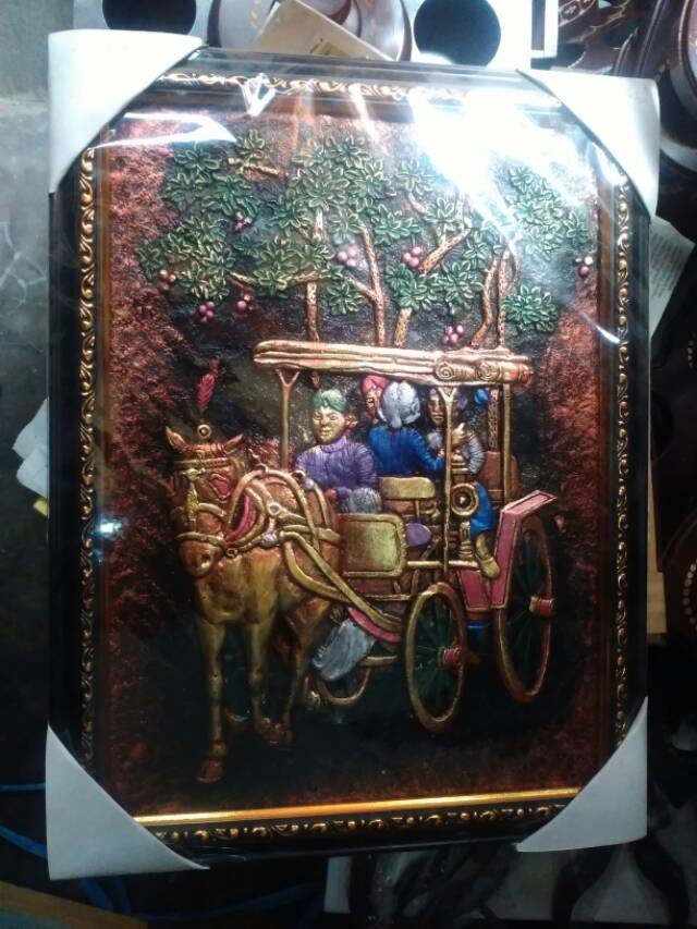 TERMURAH! TERLARIS! Lukisan Timbul 3D Relief Gambar Andong Kereta Kuda Jawa Souvenir Dekorasi Jogja