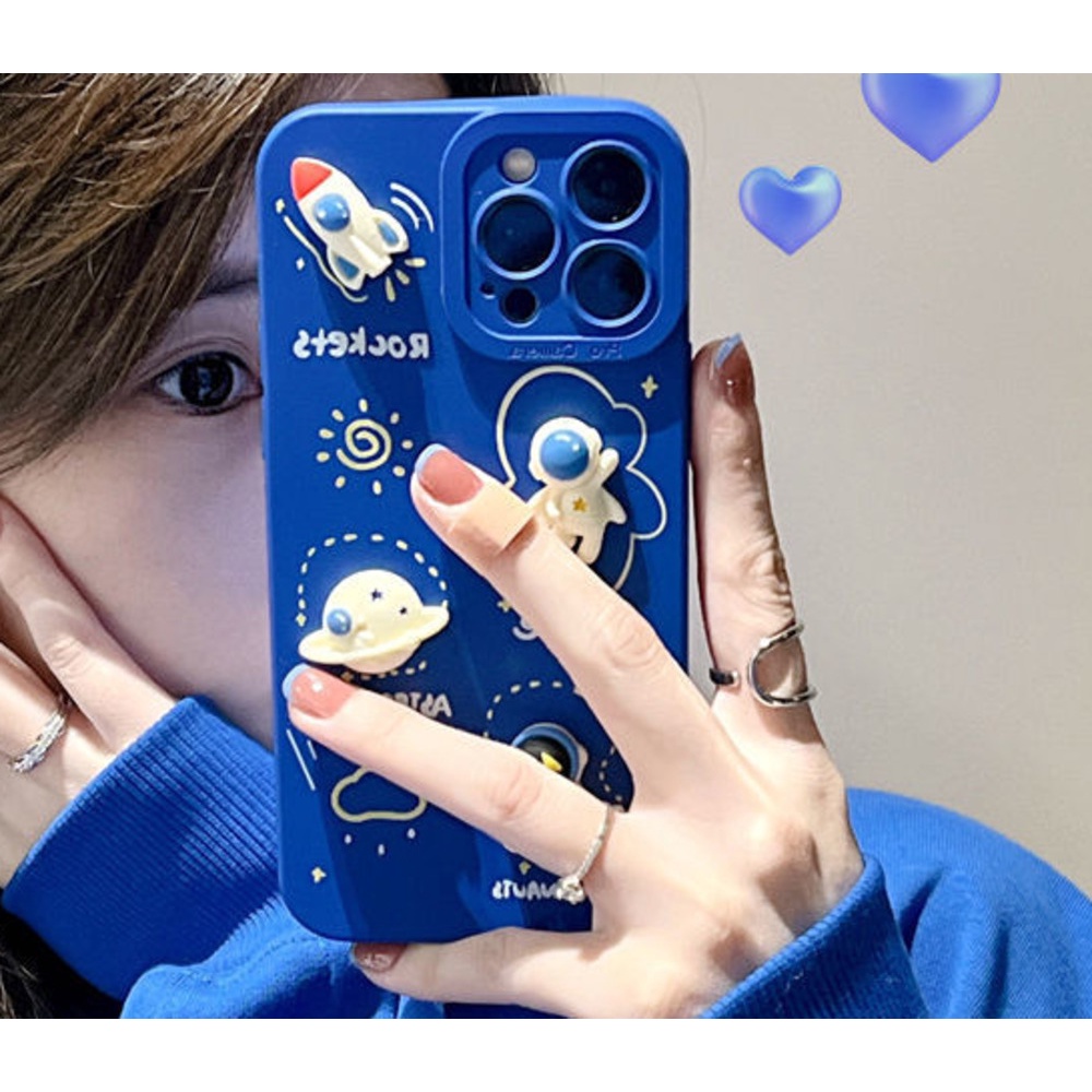 3D Biru Astronot Pola Casing Ponsel OPPO Reno5 5pro Reno6 F17 PRO F9 A92 F11 BlxA