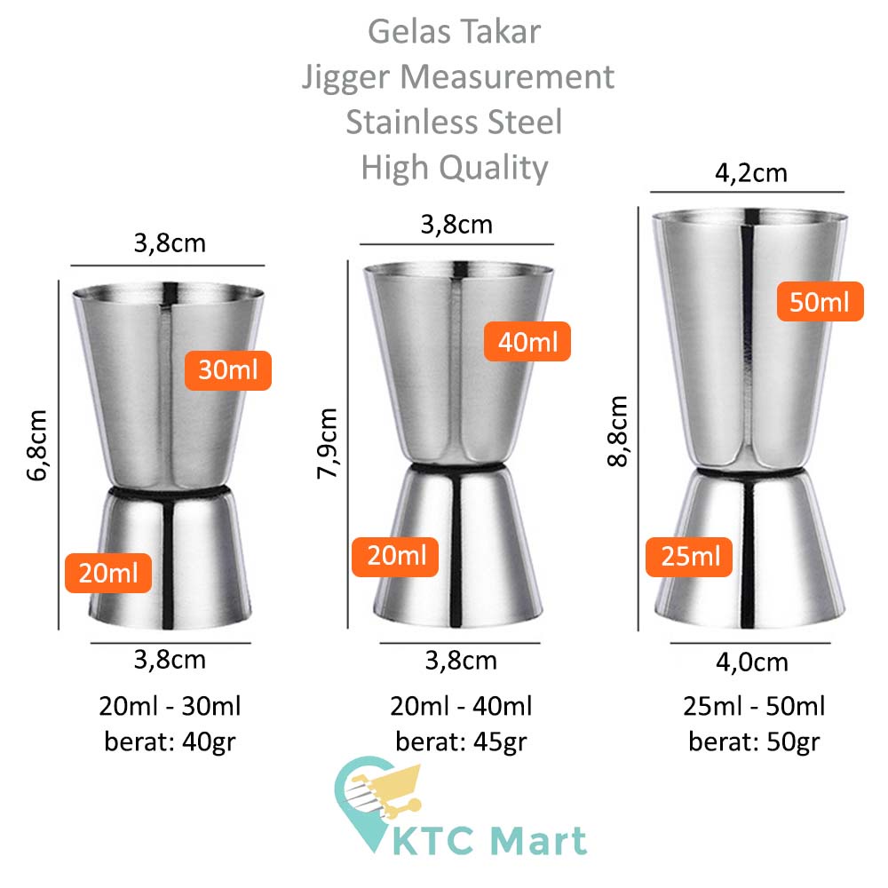 KTCmart - Jigger Stainless Steel Gelas Ukur Minuman Measure Cup Takaran Sirup Gelas Takar Minuman