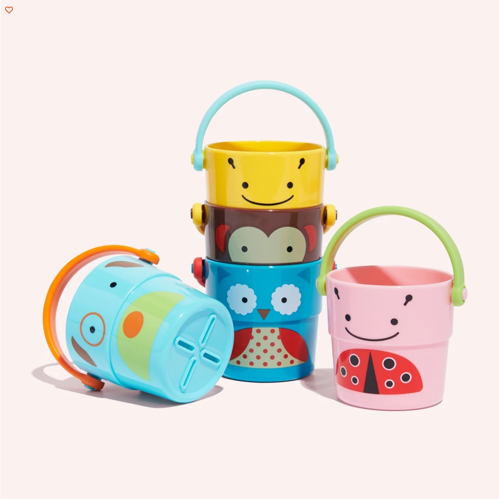 Skip Hop Explore &amp; More Zoo Stack &amp; Pour Buckets Container Mainan Air Ember Anak Bayi Shower Bucket