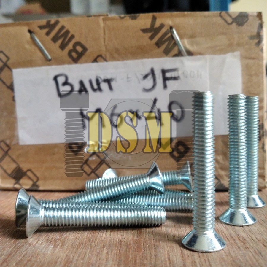 (100pcs) Galvanis Baut JF M6x40 / Machine Screw M6 Kepala Obeng Rata