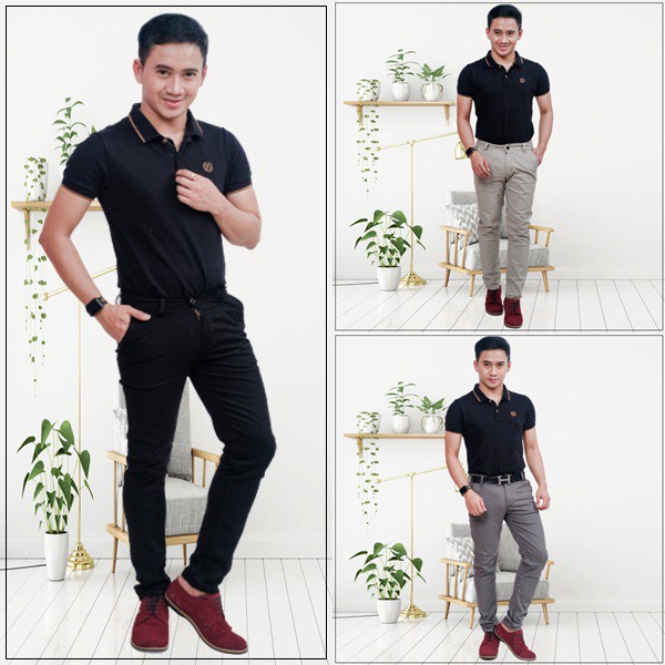 Celana Chinos Panjang Pria Slimfit Kerja Harian Kantor Santai Casual Formal Hitam Big Size 27-44