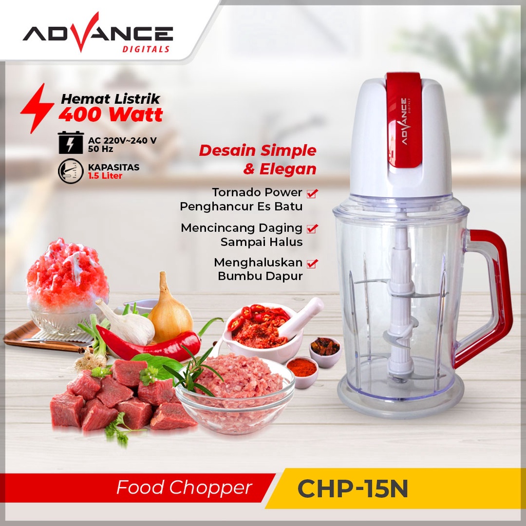 ADVANCE 1.5L Food Chopper Elektrik CHP-15N Garansi Resmi 1 tahun (beli 1 gratis 1)