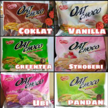 

Oat choco coklat vanilla stroberi ubi greentea pandan