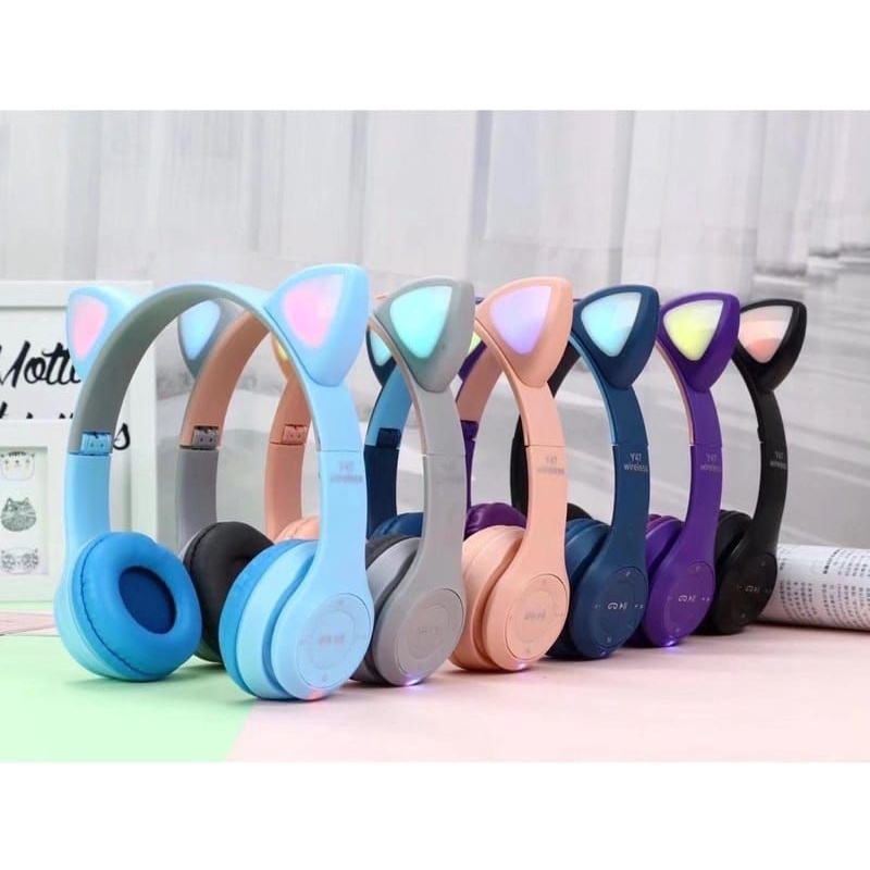 HEADSET MACARON LED BANDO CAT BLUETOOTH SD MZ-P47