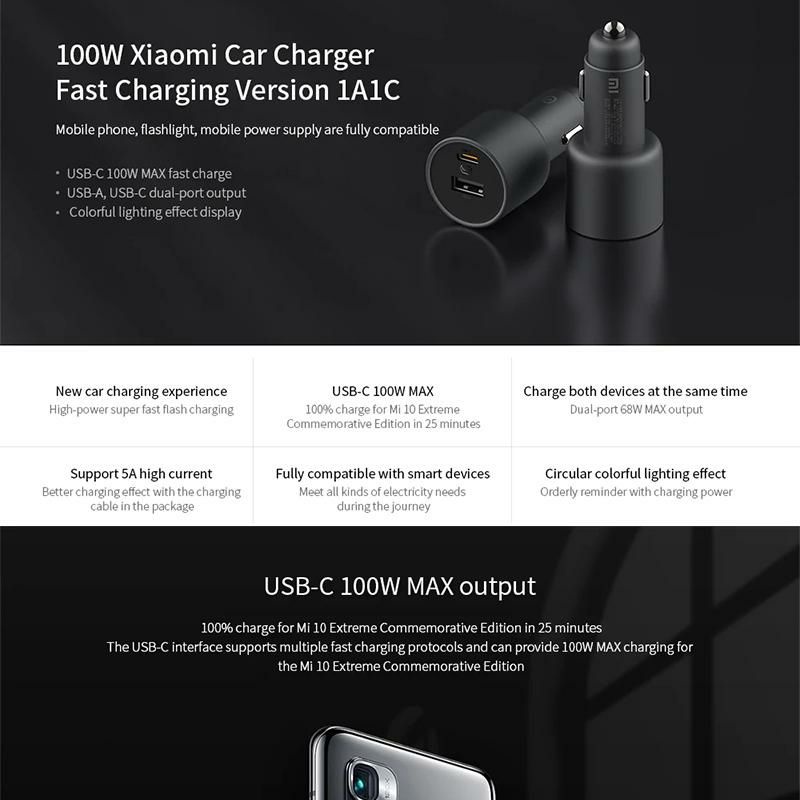 Car Charger Carger Mobil Xiaomi 100W Fast Charging 1A1C