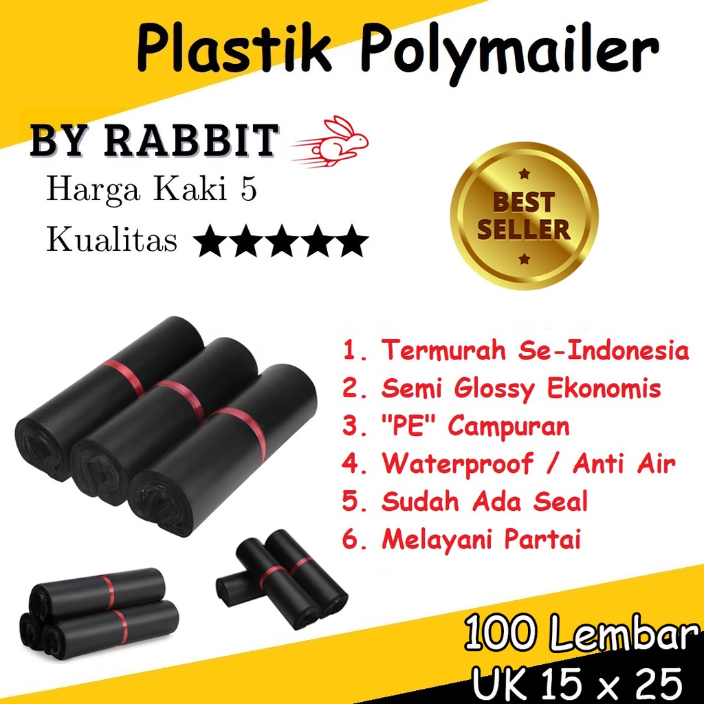 

PLASTIK POLYMAILER TERMURAH [15x25] Kantong Plastik Polymailer Hitam Semi Glossy Ekonomis Packaging Online