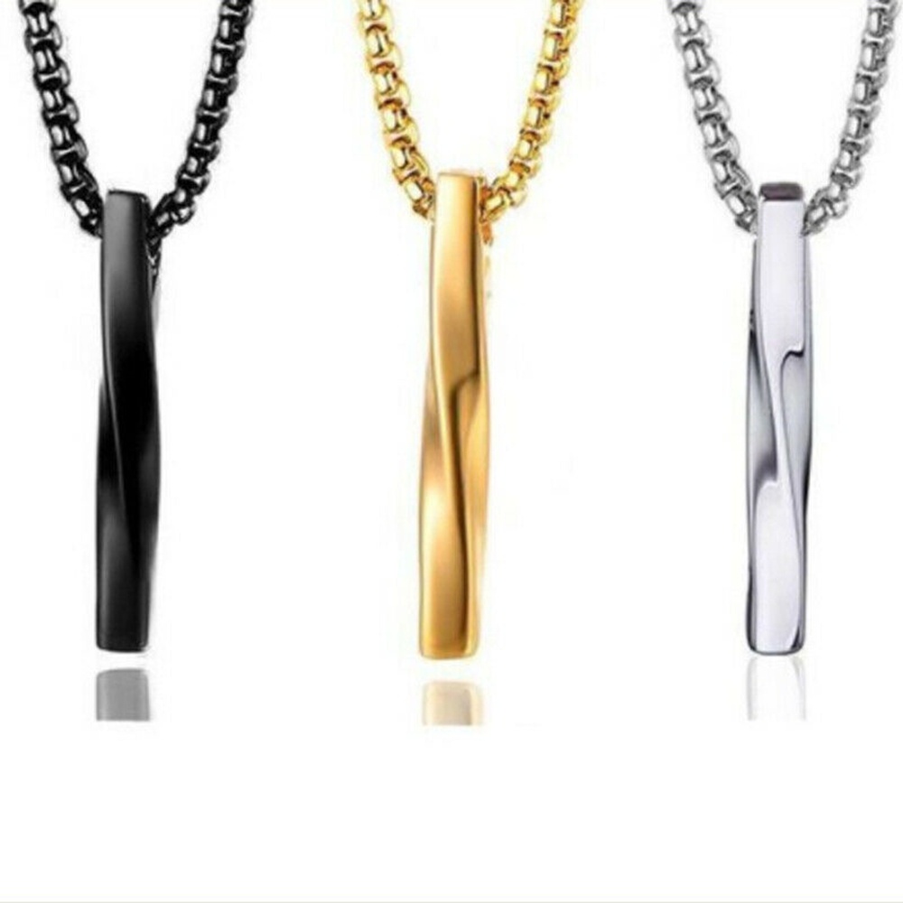 【COD Tangding】Fashion Men Women Punk Spiral Rectangle Pendant Necklace Steel Chain Gold Silver Black Jewelry Gifts