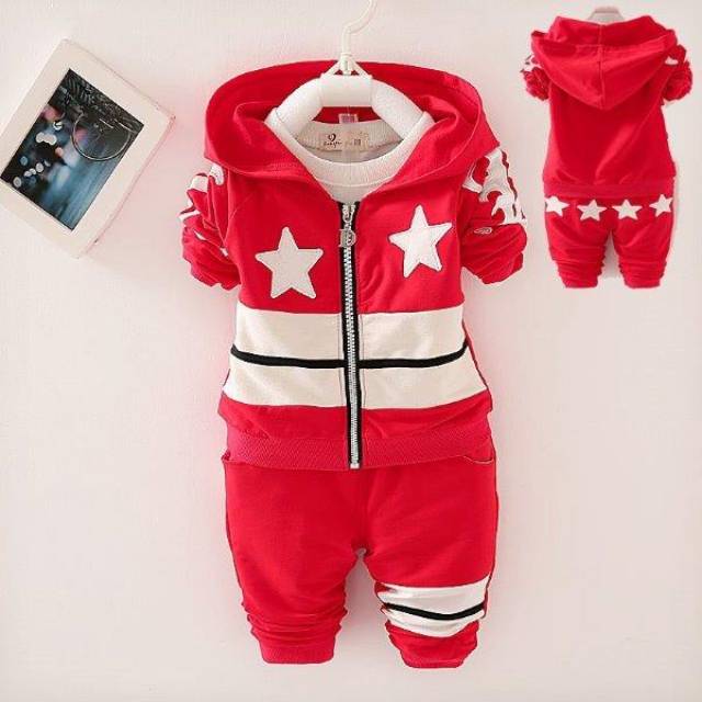 Setelan anak kaos lengan panjang training bintang