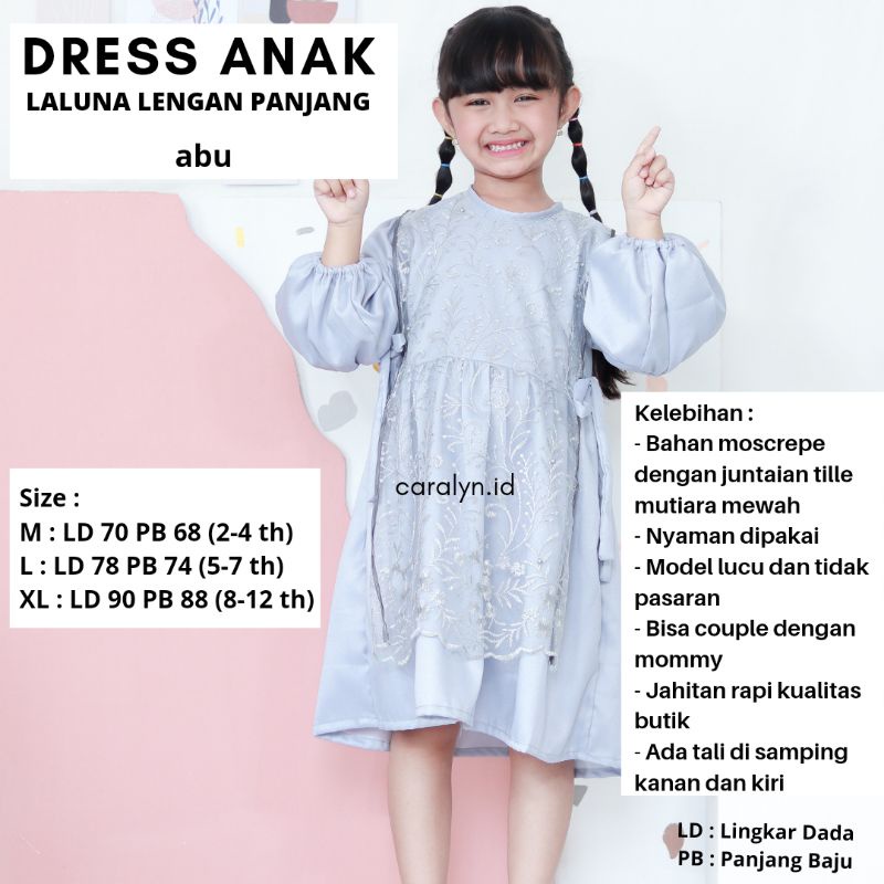 DRESS BRUKAT ANAK LALUNA LENGAN PANJANG DRESS PESTA