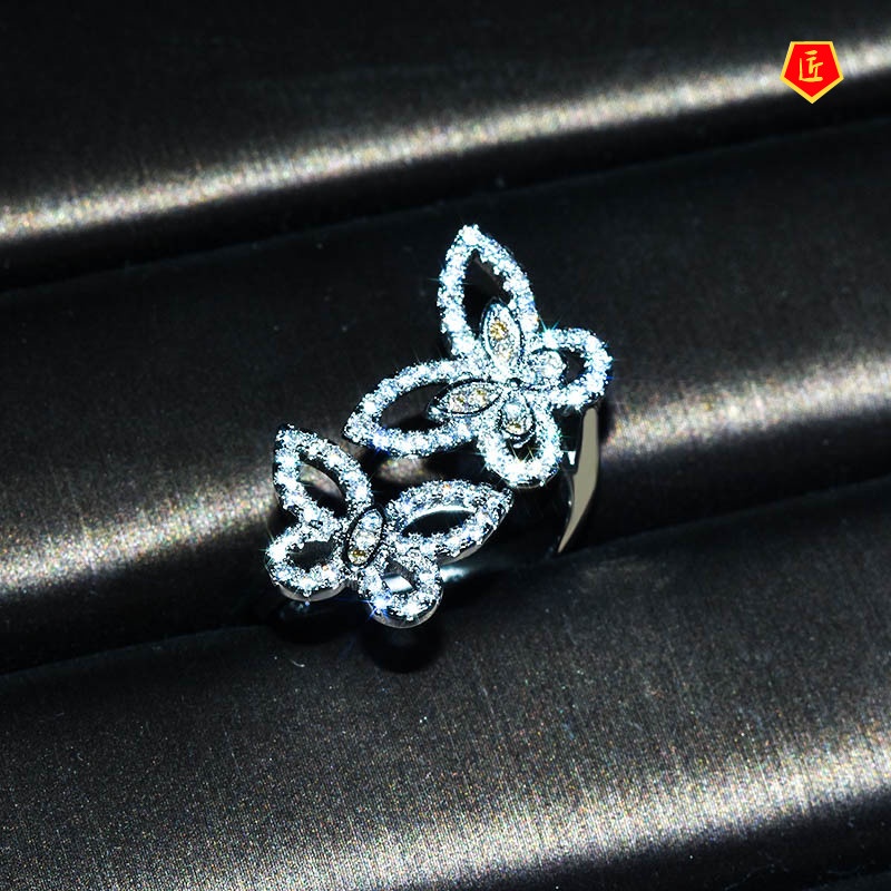 [Ready Stock]Fairy Luxury Suit Full Diamond Butterfly Earring Ring