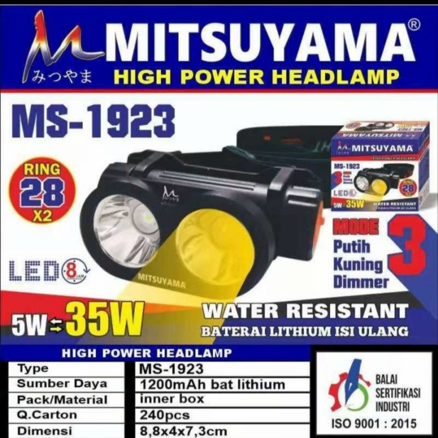 COD SENTER KEPALA LED MITSUYAMA MS 1923 CAHAYA KUNING DAN PUTIH