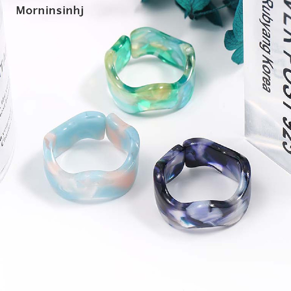 Mornin Cincinset Bulat Kotak Persegi Geometris Simple Resin Akrilik Kristal Berlian Imitasi Untuk Wanita id