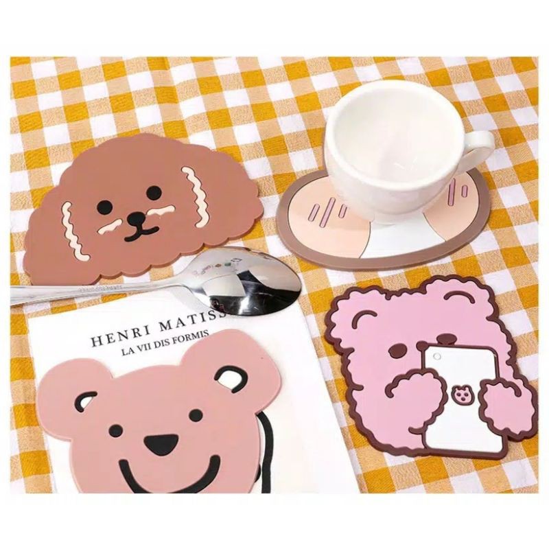 Tatakan Alas Gelas Silikon Bear/ Alas Gelas Import Lucu