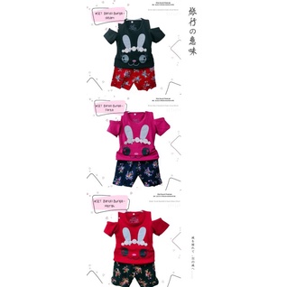 Setelan 3D anak perempuan &quot; Bando bunga &quot; Size 1-5th bahan Ducati Katun Spandek Premium