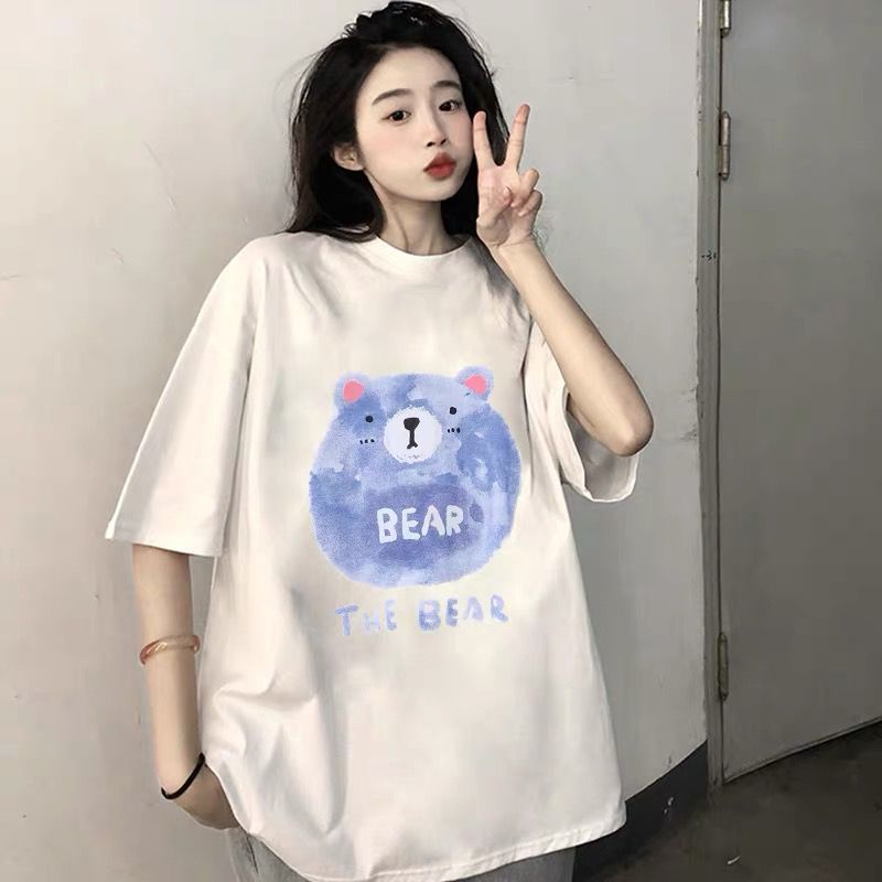 THISTLE - Oversize Tee Tshirt Wanita Model Longgar Motif The Bear Lilac Depan Belakang