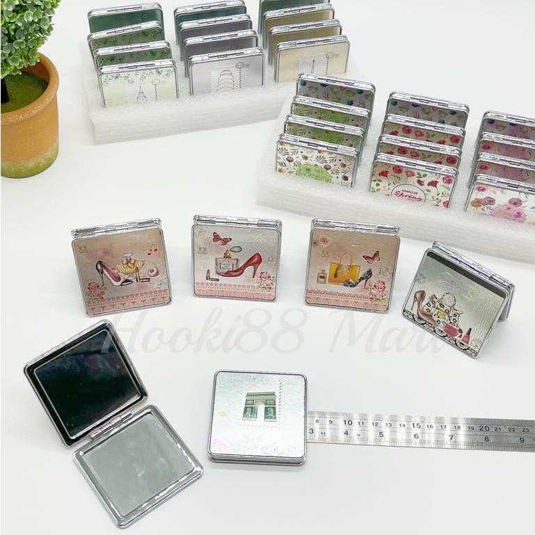 Cermin Lipat Bulat / Kotak / Cermin Saku Korea Portable Mini Motif Lucu / Kaca Lipat Make Up Travel-KOTAK 2 IN 1 KACA 2X